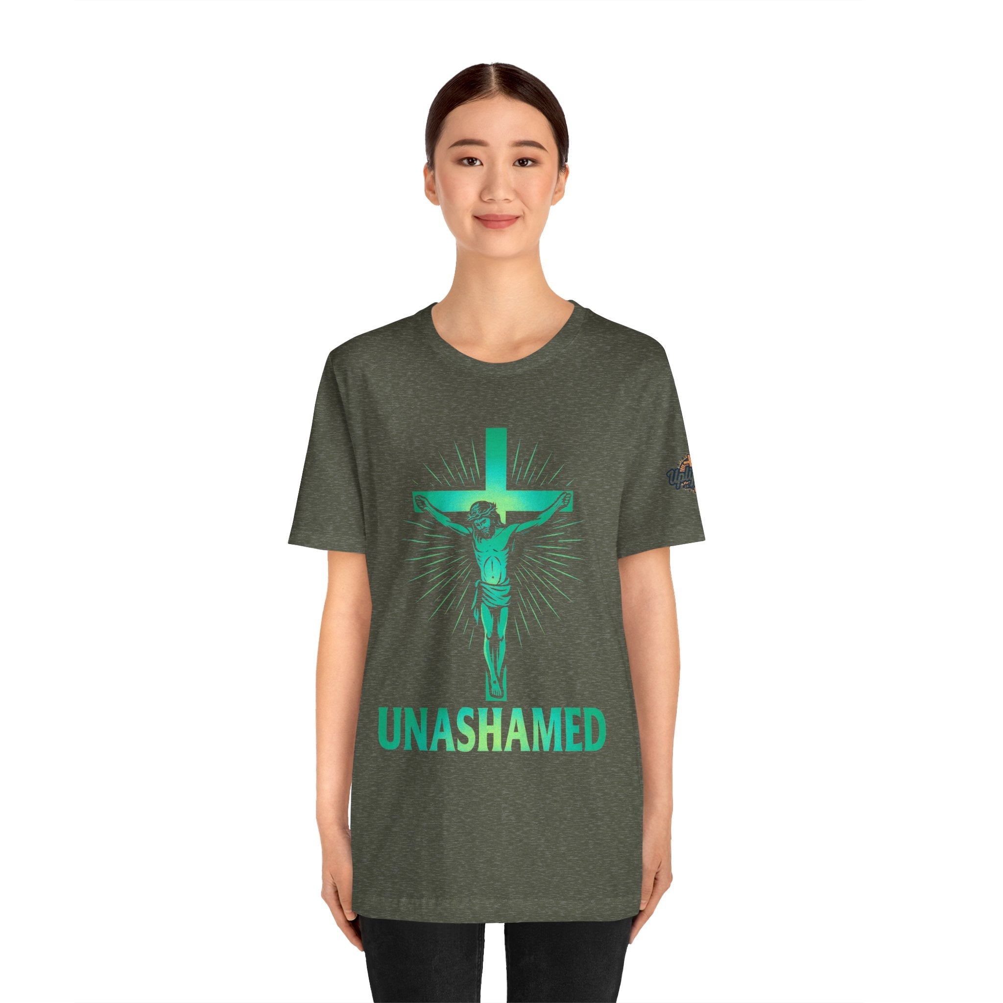 Unashamed T-shirt – Romans 1:16 Crucifixion Christian t-shirt for Bold Unwavering Faith Printify
