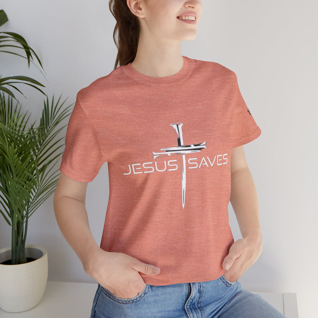 Jesus Saves T-shirt – 3 Nails Crucifix Cross Christian T-shirt for Redemption Faith & Bold Salvation Printify