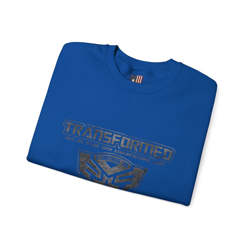 Transformer Logo Christian Sweatshirt | 2 Corinthians 3:18 Bible Verse Sweatshirt Printify