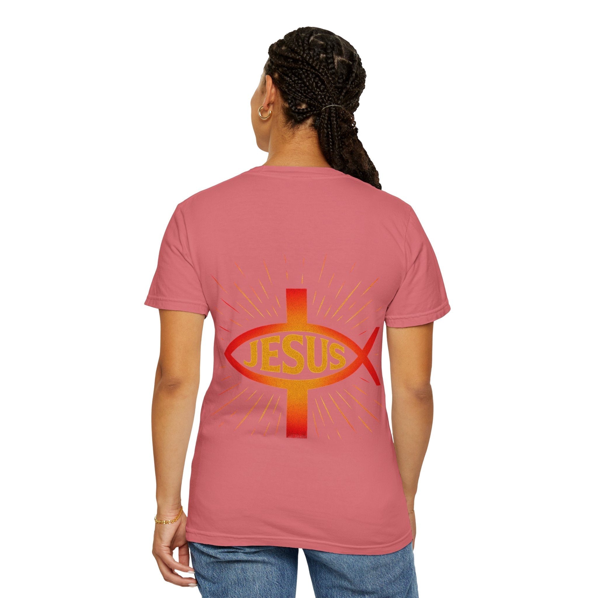 Jesus Ichthys T-shirt – Christian Fish Symbol with Cross & Jesus Inscription T-shirt for Eternal Faith & Streetwear Printify