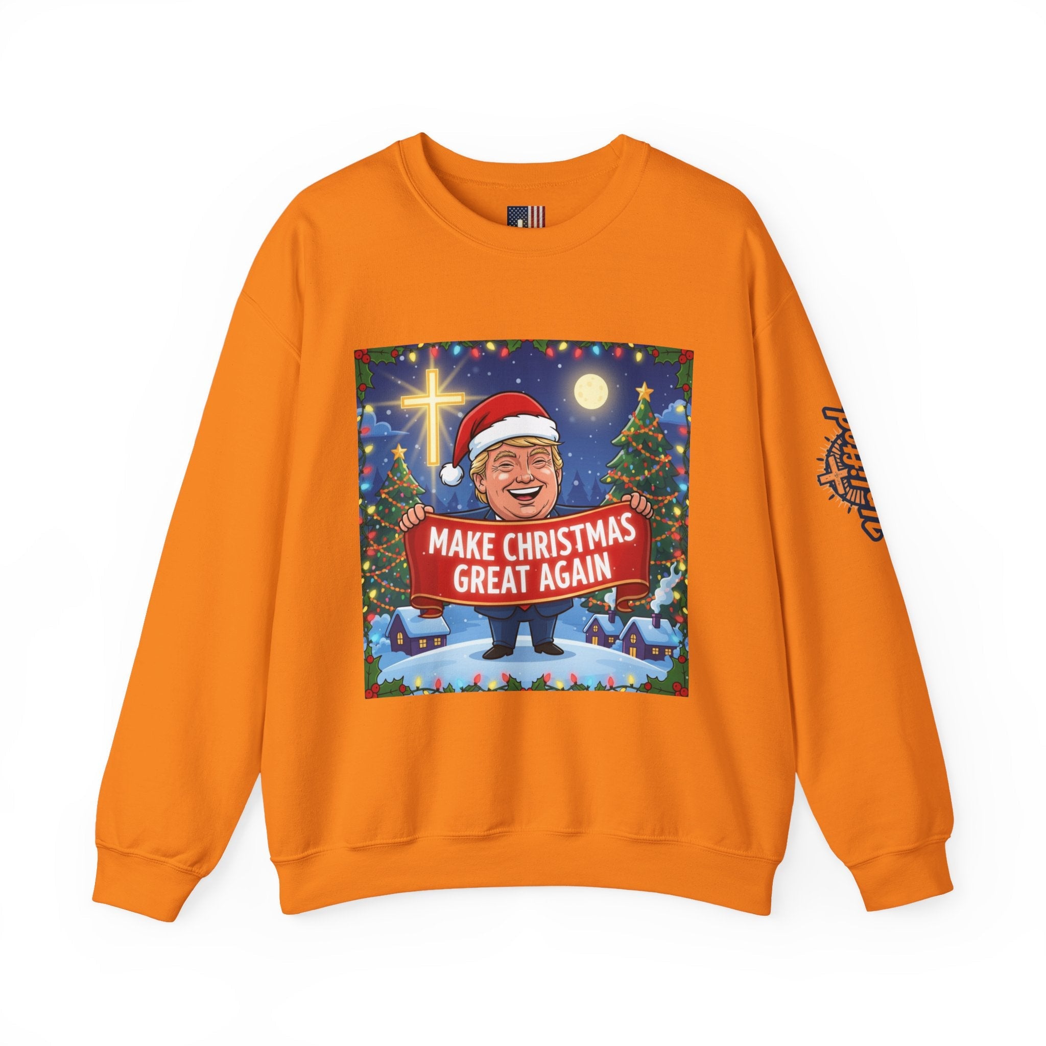 🎄 Make Christmas Great Again – Patriotic Christian Christmas Sweatshirt | Bold Holiday Faith Tee | Red & White Banner Design | Uplifted Gear Printify