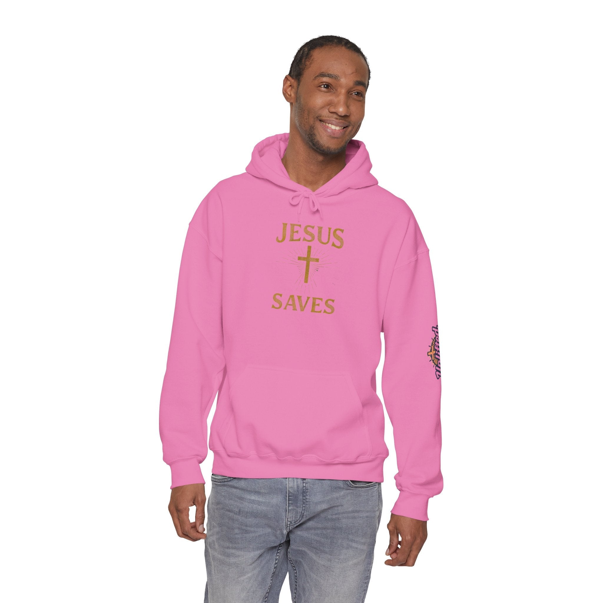 Jesus Saves Hoodie – Radiant Cross & Rays of Light Christian Sweatshirt for Eternal Hope & Faith Printify