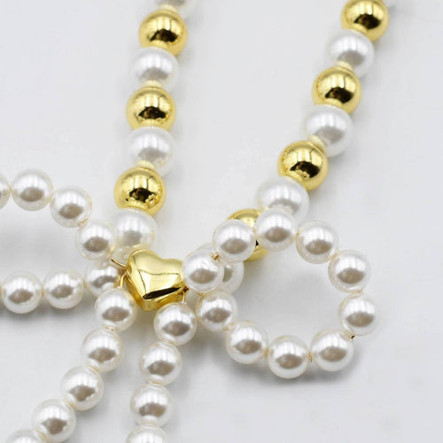 Audrey Bow gold and pearl necklace -clearance Pretty Little Patriot
