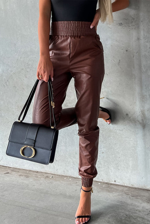 Brown Leather Skinny Tapered Pants Pretty Little Patriot