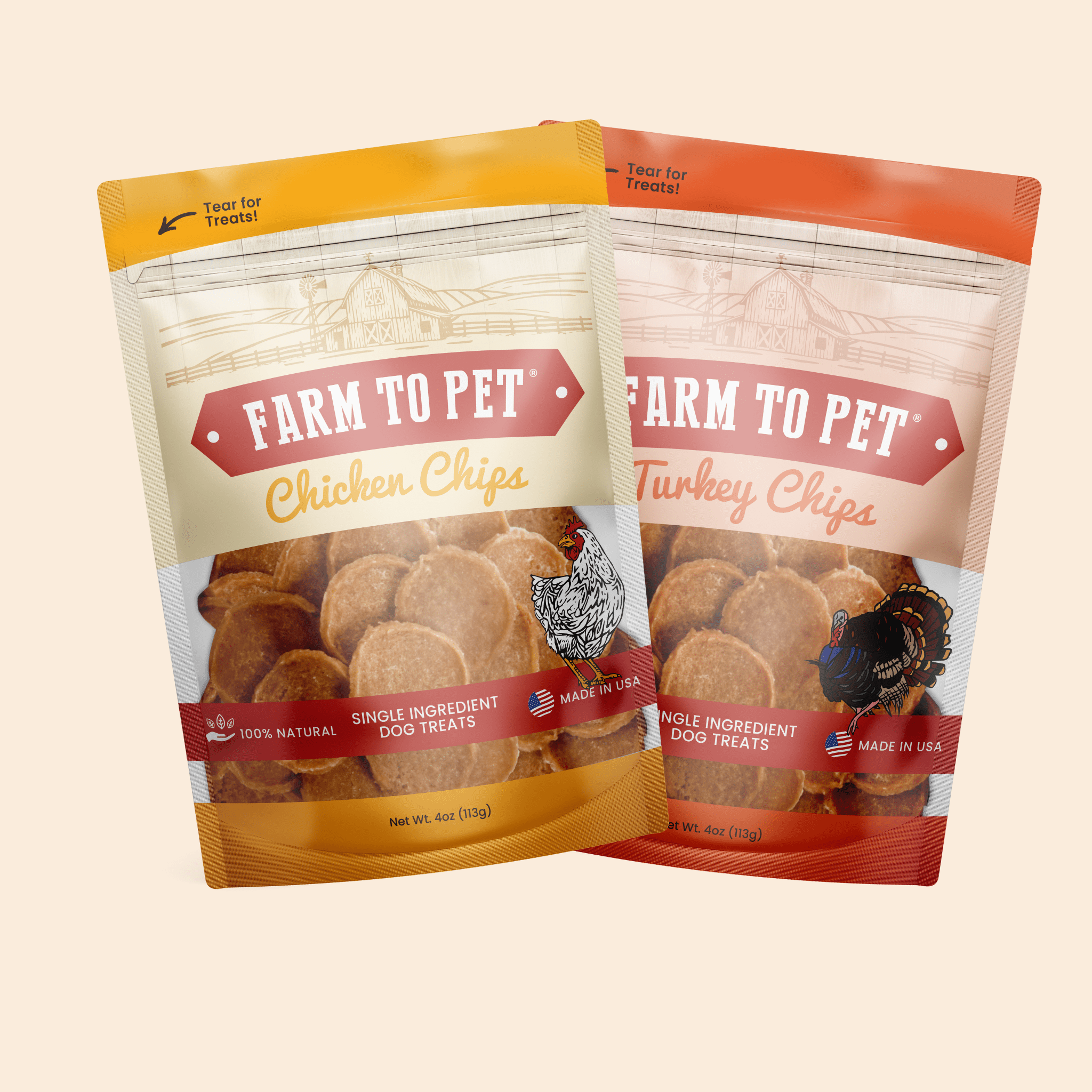 Turkey & Chicken Chip Dog Treat Duo | Single-Ingredient Poultry Treats for Dogs Farm To Pet