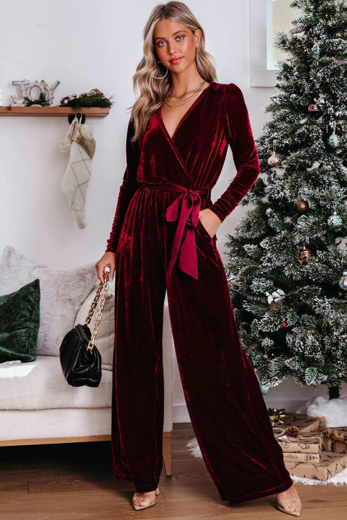 Red Velvet Keyhole Jumpsuit Pretty Little Patriot