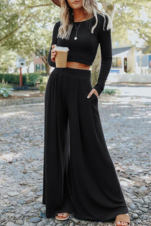 Black Crop Top Pants Set Pretty Little Patriot