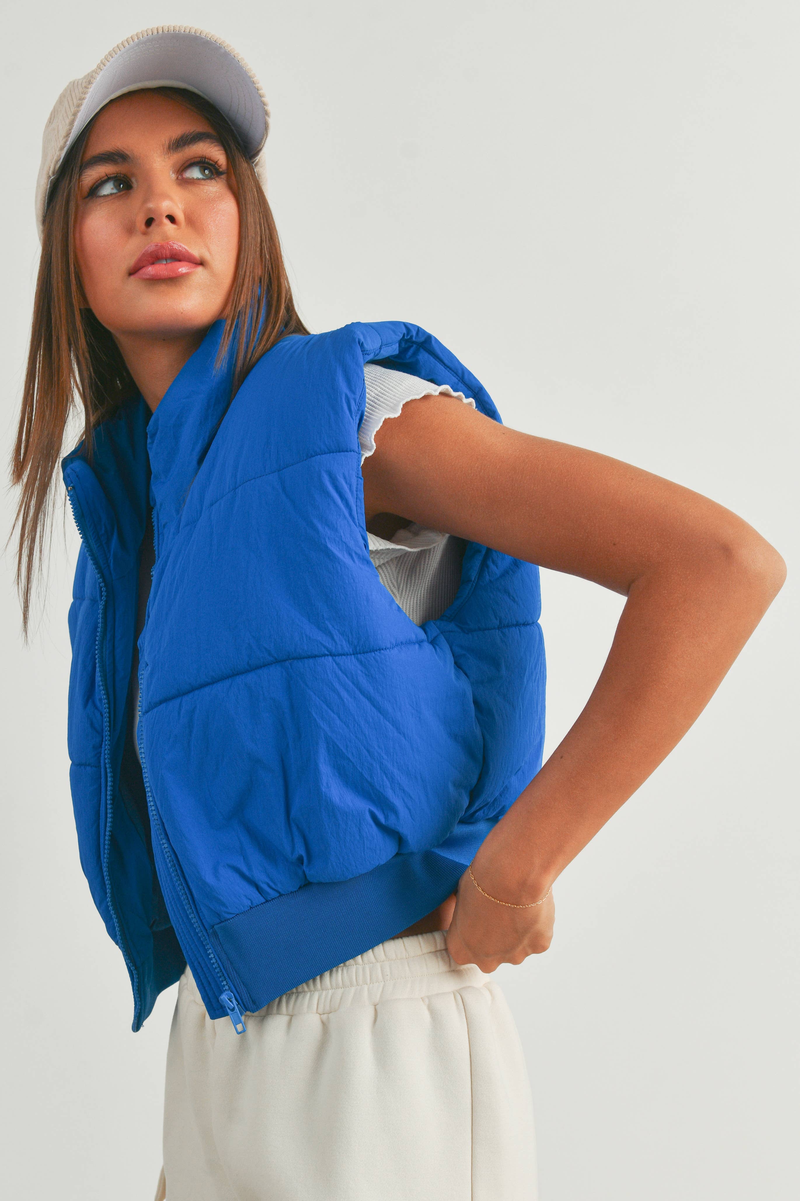 Royal Blue Crop Puffer Vest Pretty Little Patriot