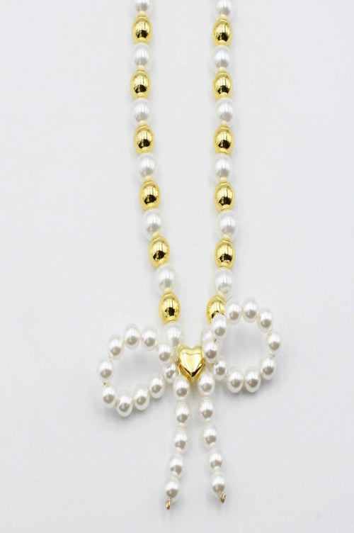 Audrey Bow gold and pearl necklace -clearance Pretty Little Patriot