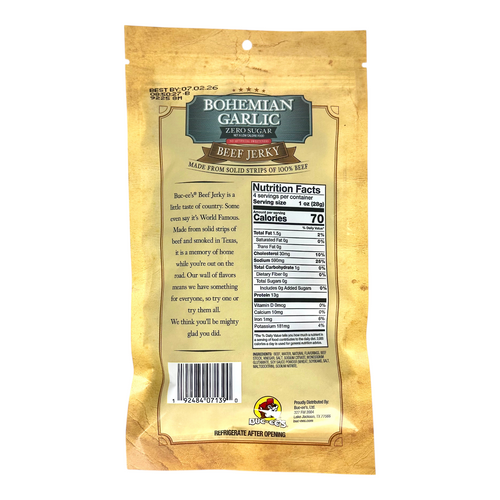 Bohemian Garlic Zero Sugar Beef Jerky TrueTexasMerch