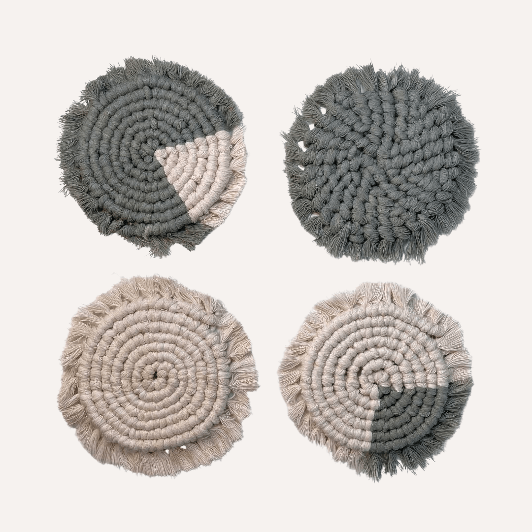 Handmade Macrame Coasters | Set of 4 Boho Drink Mats Tilley + Me