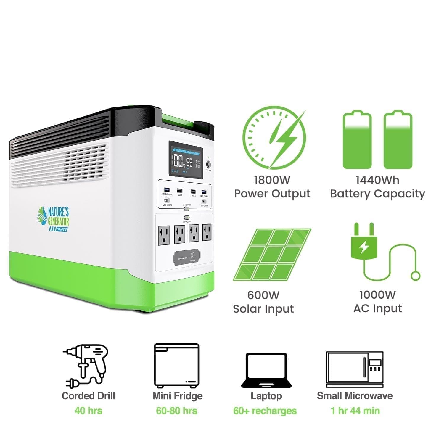 Nature's Generator Lithium 1800 Power Station Nature's Generator